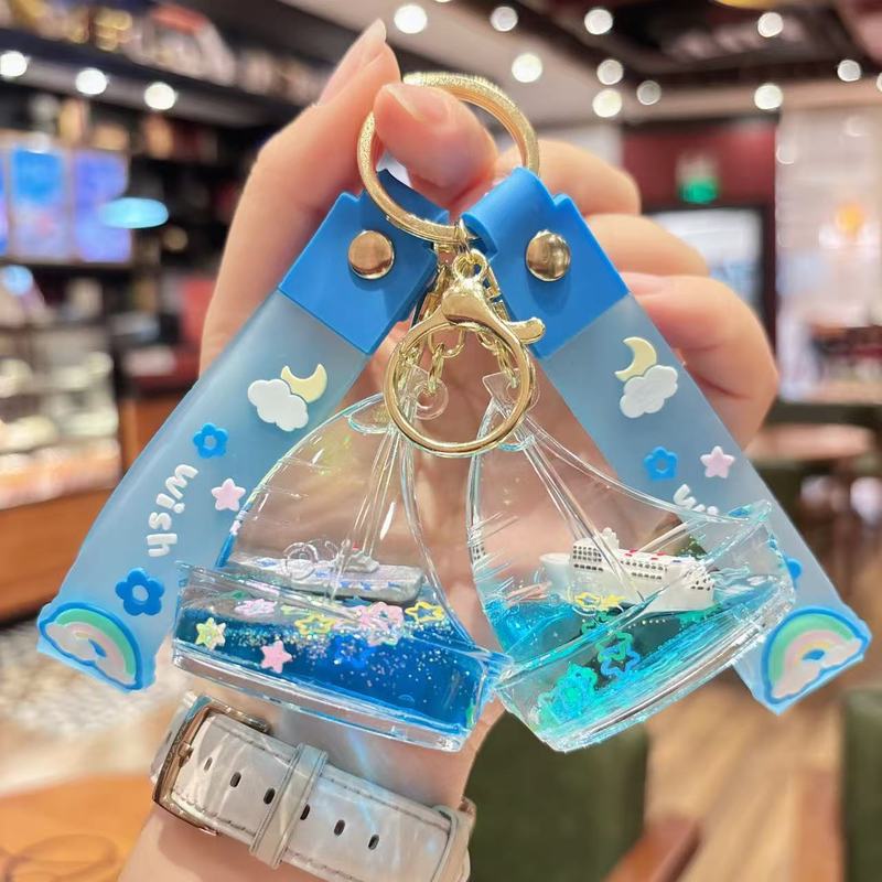 创意流沙永不沉没泰坦尼克钥匙扣精致海盗船漂浮帆船包包挂件礼品|undefined