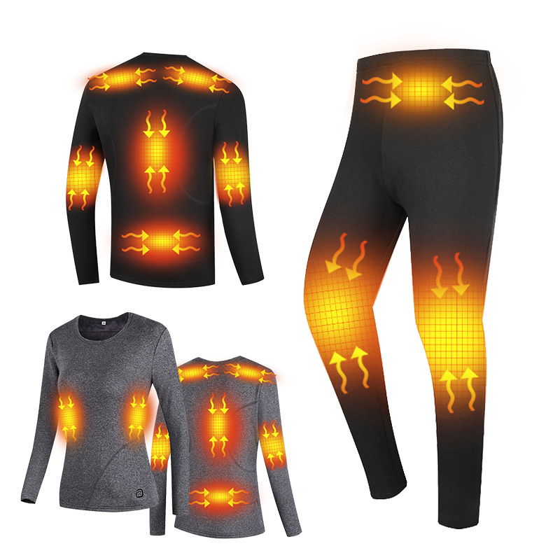 Conjunto de ropa interior térmica inteligente con enchufe USB transfronterizo, ropa térmica eléctrica de cuerpo completo, rodilleras a prueba de frío, pantalones térmicos.
