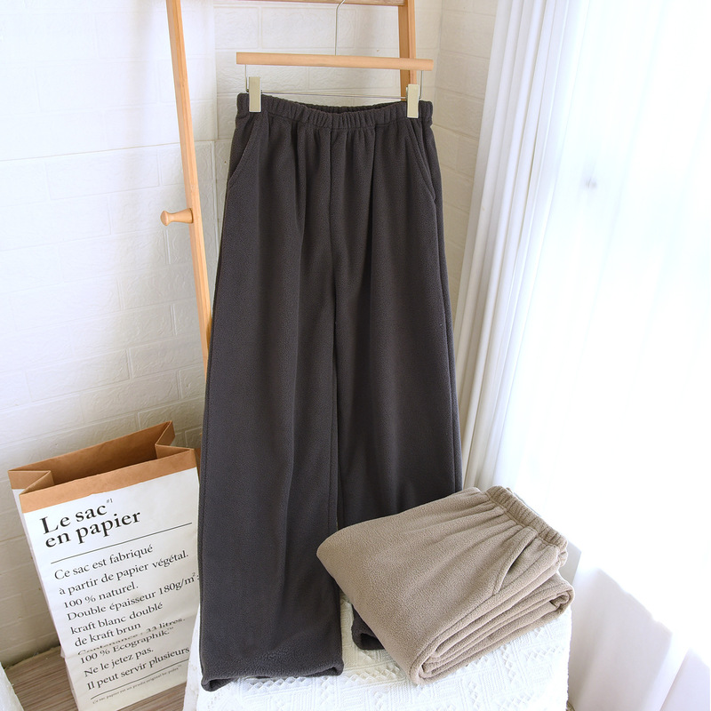 New Home Pants Fleece Men's Pajama Pants Warm Spring Autumn Winter Solid Color Loose Straight Long Pants Simple and Comfortable