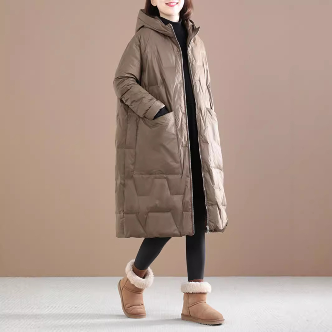 Women's Clothing Large size flesh covering medium and long hooded thick casual Warm jacket jacket_voghion.com