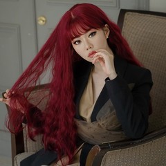 Amazon European and American Women's Fake Hair Air Bangs Long Wavy Wig Corn Curl Long Fiber Full Head Wig