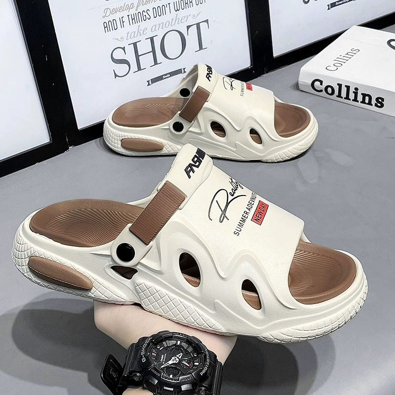 Мужские тапочки, летняя верхняя одежда, тапочки на толстой подошве, пары больших размеров, спортивные и пляжные сандалии двойного назначения для вождения.