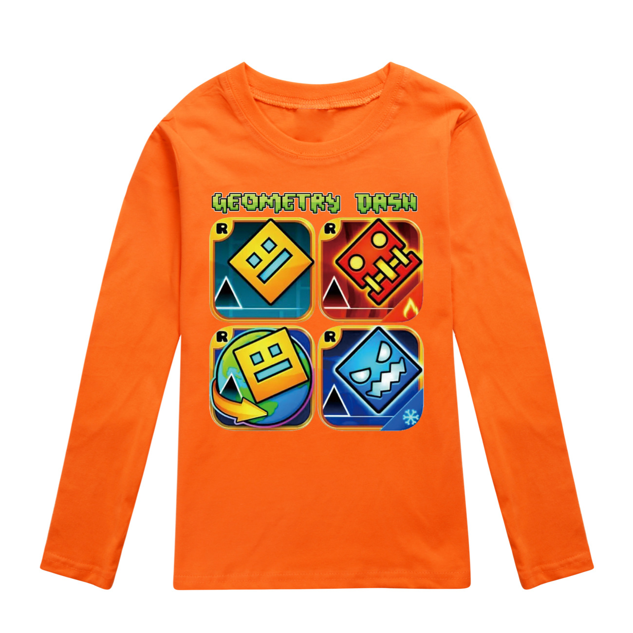 Spiel Geometrie Dash T Shirt Kinder Reine Baumwolle T-shirt Kleine Mädchen Langarm Tops kinder Cartoon Kleidung Jungen Sweatshirts – Detail 14