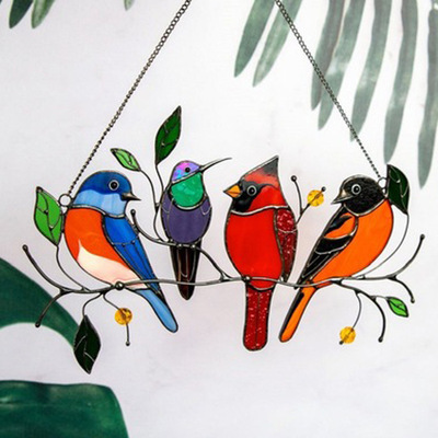Amazon Oil dripping Seven bird Pendant New Multi bird Pendant Painted Window Decoration Alloy Bird Pendant