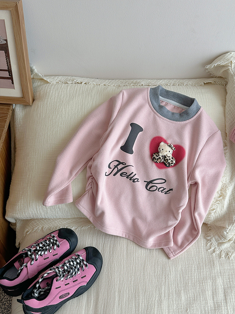 [al contado] niñas de ropa infantil 2025 nueva camisa t de manga larga de invierno para niños con chaqueta de terciopelo 320g engrosada