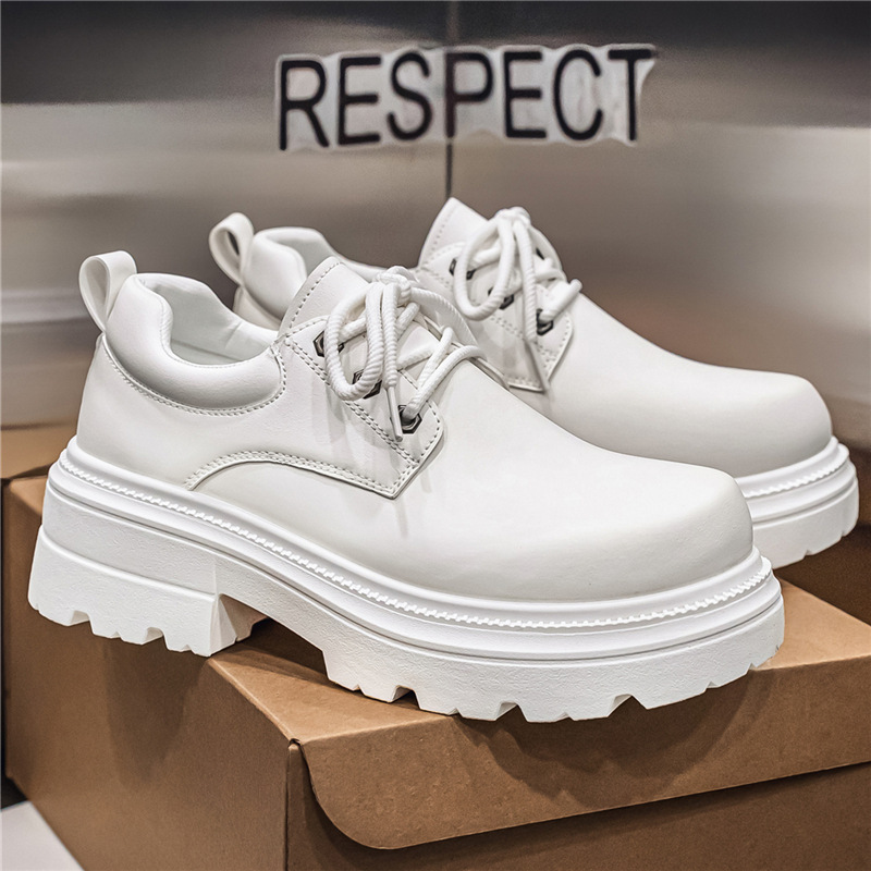 Men's Shoes 2025 Autumn and Winter New Pure Color Derby Shoes Thick Sole Heightening Large Leather Shoes British Style Versatile Casual Men's Shoes