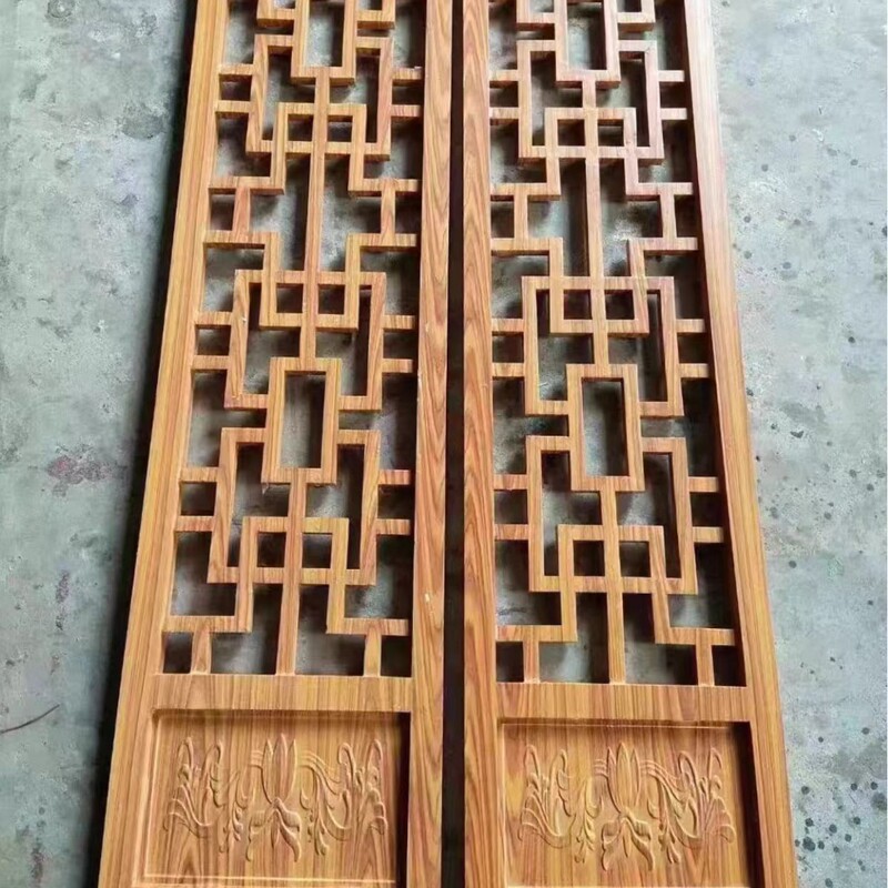 Chinese-Style Aluminum Alloy Screen Partition Moon Door Antique-Style Background Wall Entrance Foyer Embossed Grille Painted with Faux Wood Grain Chinese-Style Aluminum Alloy Screen Partition Moon Door Antique-Style Background Wall Entrance Foyer Embossed Grille Painted with Faux Wood Grain