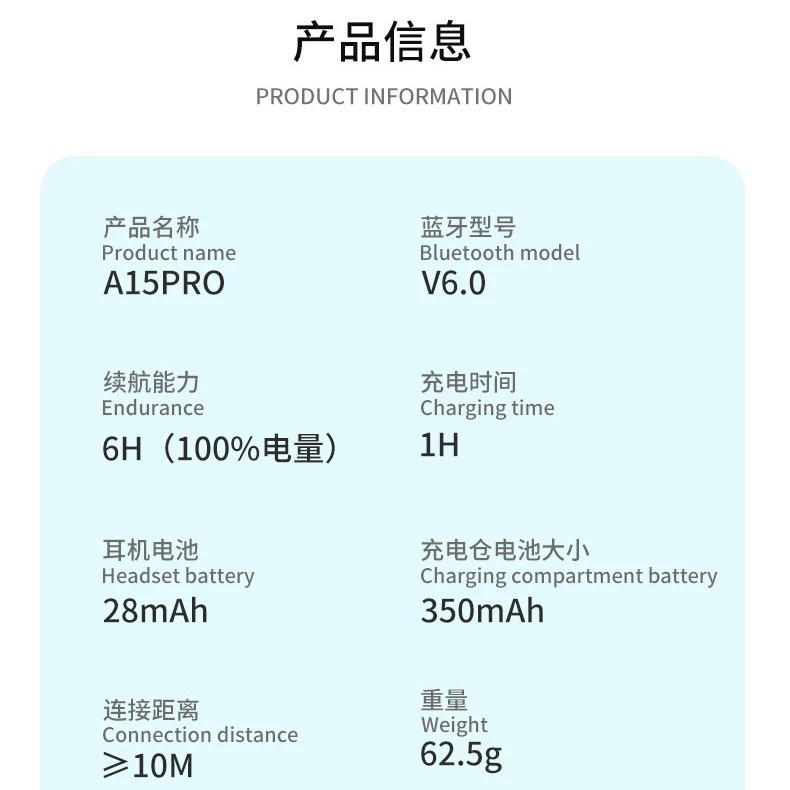 Bluetooth гарнитура A15 Pro, беспроводная гарнитура без вкладыша, не вызывает дискомфорта при ношении долгоe время, длительное время работы аккумулятора, большой заряд