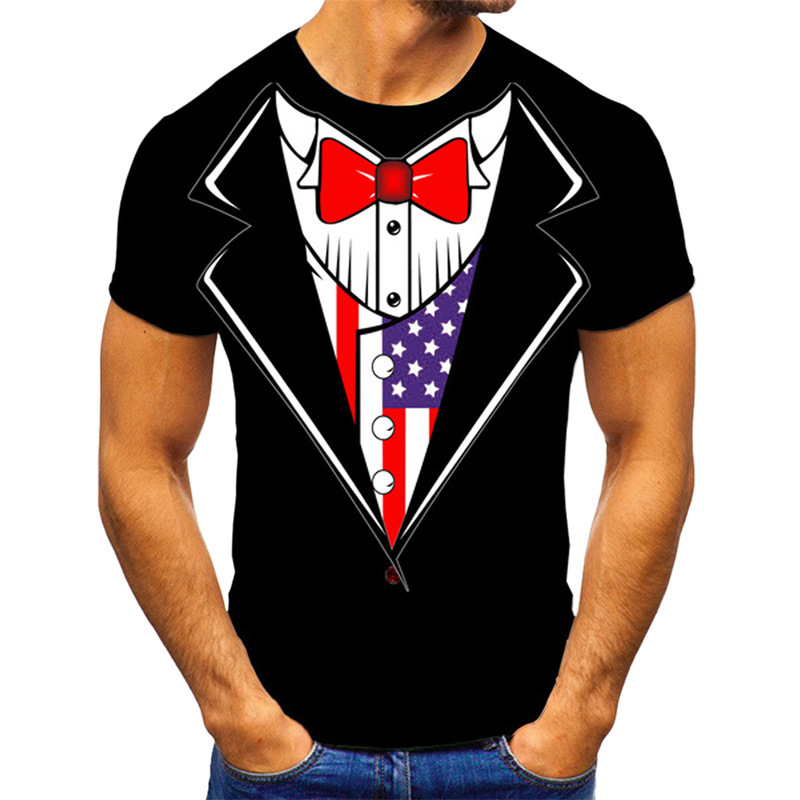 Camiseta de los hombres europeos y americanos traje de moda falso dos piezas 3D impresión de los hombres Slim Top Fuente de fábrica en stock al por mayor