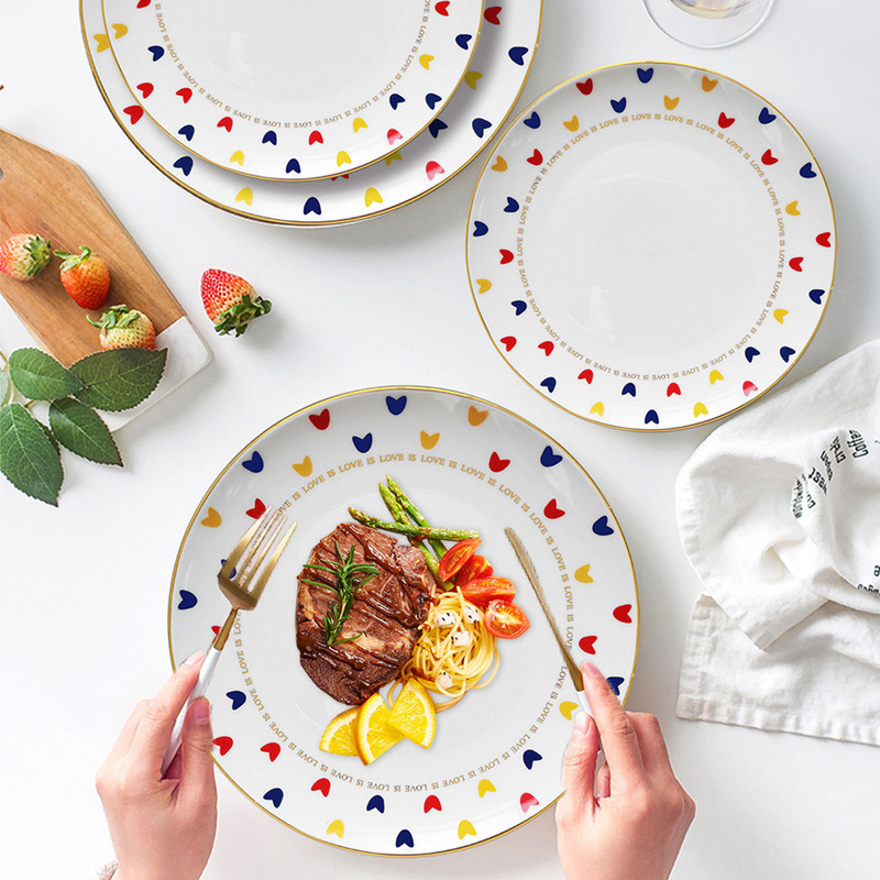 Creative Heart Scandinavian Simple Ceramic Dinner Plate Set Bone China Western Dinner Plate Hotel Restaurant Snack Fruit Steak Plate