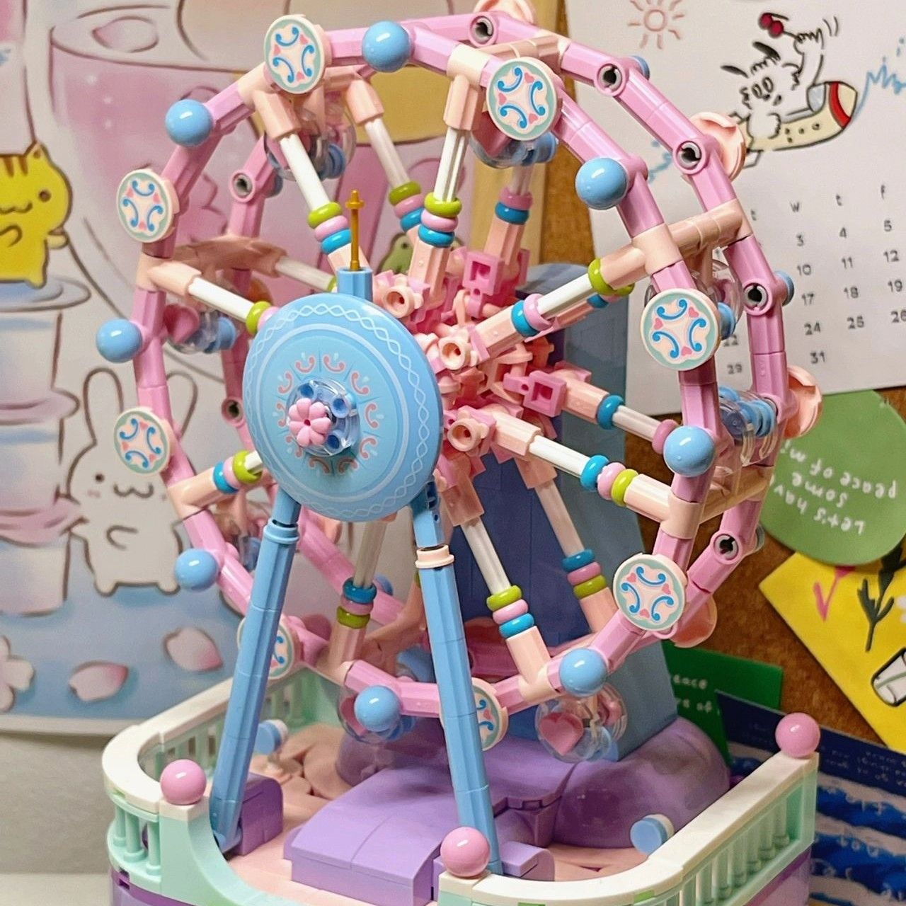 레고 관람차 뮤직 박스 빌딩 블록 뮤직 박스 회전 목마 생일 조립 장난감