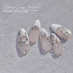 網紅小紅書春季新款白色純欲蝴蝶背膠指甲貼紙指甲裝飾批發