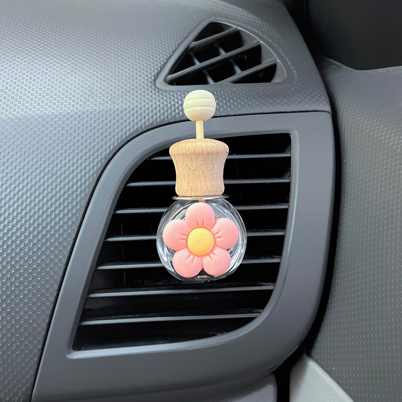 Botella de salida de aire de aromaterapia de coche, botella vacía de perfume, botella volátil, decoración de aire acondicionado, letra de coche de dibujos animados lindo blanco
