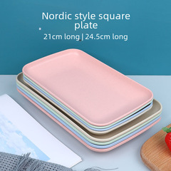 Creative rectangular plastic plate as wheat straw tray, Nordic style serving plate for home use, snack and fruit plate, wholesale