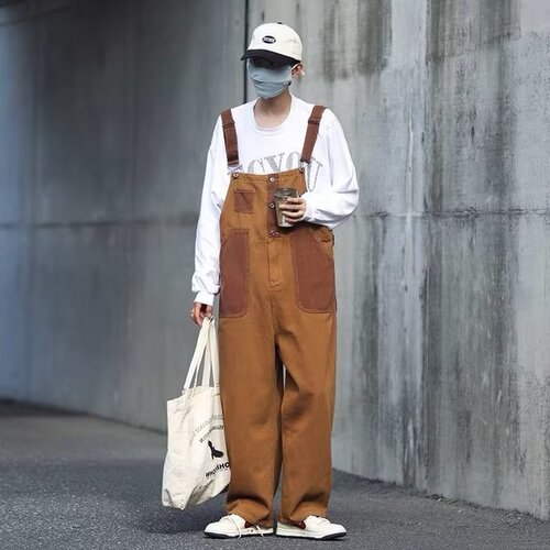 American-style overalls for men and women, autumn and winter fashion brand retro workwear one-piece overalls, casual loose wide-leg pants, trendy