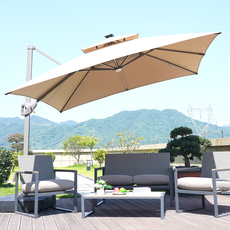 户外遮阳伞别墅花园露台庭院伞商铺室外摆摊带灯大型四角罗马伞