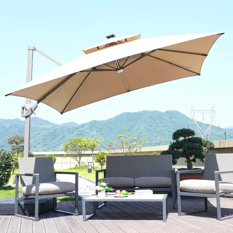 户外遮阳伞别墅花园露台庭院伞商铺室外摆摊带灯大型四角罗马伞