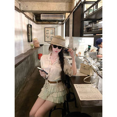 kubiliv【松弛holiday】法式松弛感亚麻正肩衬衫上衣蛋糕裙两件套