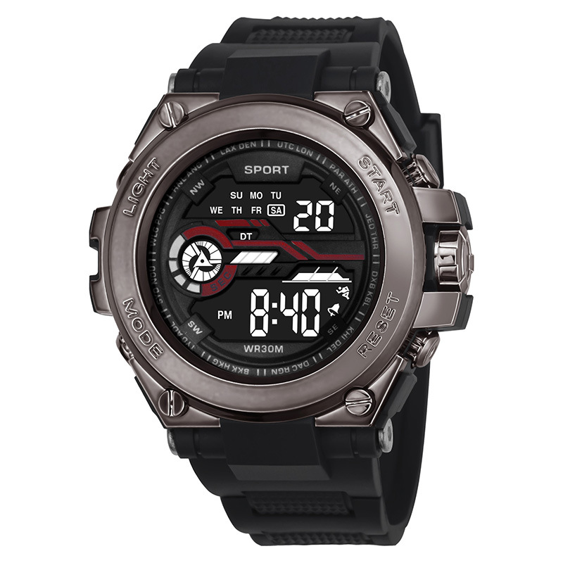 Cross-border dedicado hombres electrochapados reloj electrónico de moda multi-función de alarma luminosa deportes reloj electrónico