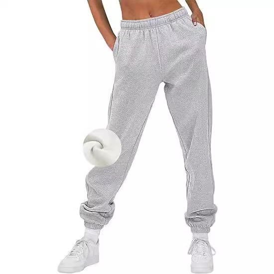 Women's Fleece Sweatpants Warm Loose Trousers Comfortable Oversized Autumn Jogging High Waist Cotton Casual with Pocket