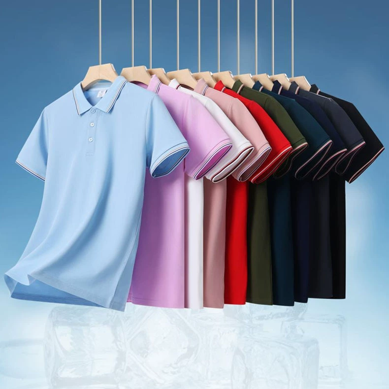 2025 новая высококачественная однотонная рубашка-поло для пары, рабочая одежда, мужская футболка с короткими рукавами и принтом на ощупь льда
