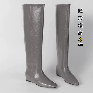 内增高及膝靴女2025极简大牌显瘦过膝高筒靴不掉筒显腿直超模长靴