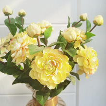 新款高品质假花婚庆家居餐桌装饰花束摆件摄影道具仿真花圆形茶花