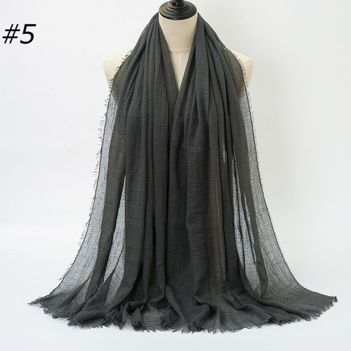 Best-selling pleated single-color cotton headscarf, simple cotton-linen pressed-pleated fringed edge women's gauze scarf versatile scarf factory source