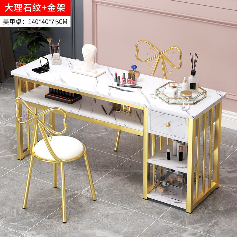 Eryouwei mármol red manicure ligera de lujo mesa japonesa simple mesa de manicure mesa y silla conjunto de imitación de doble