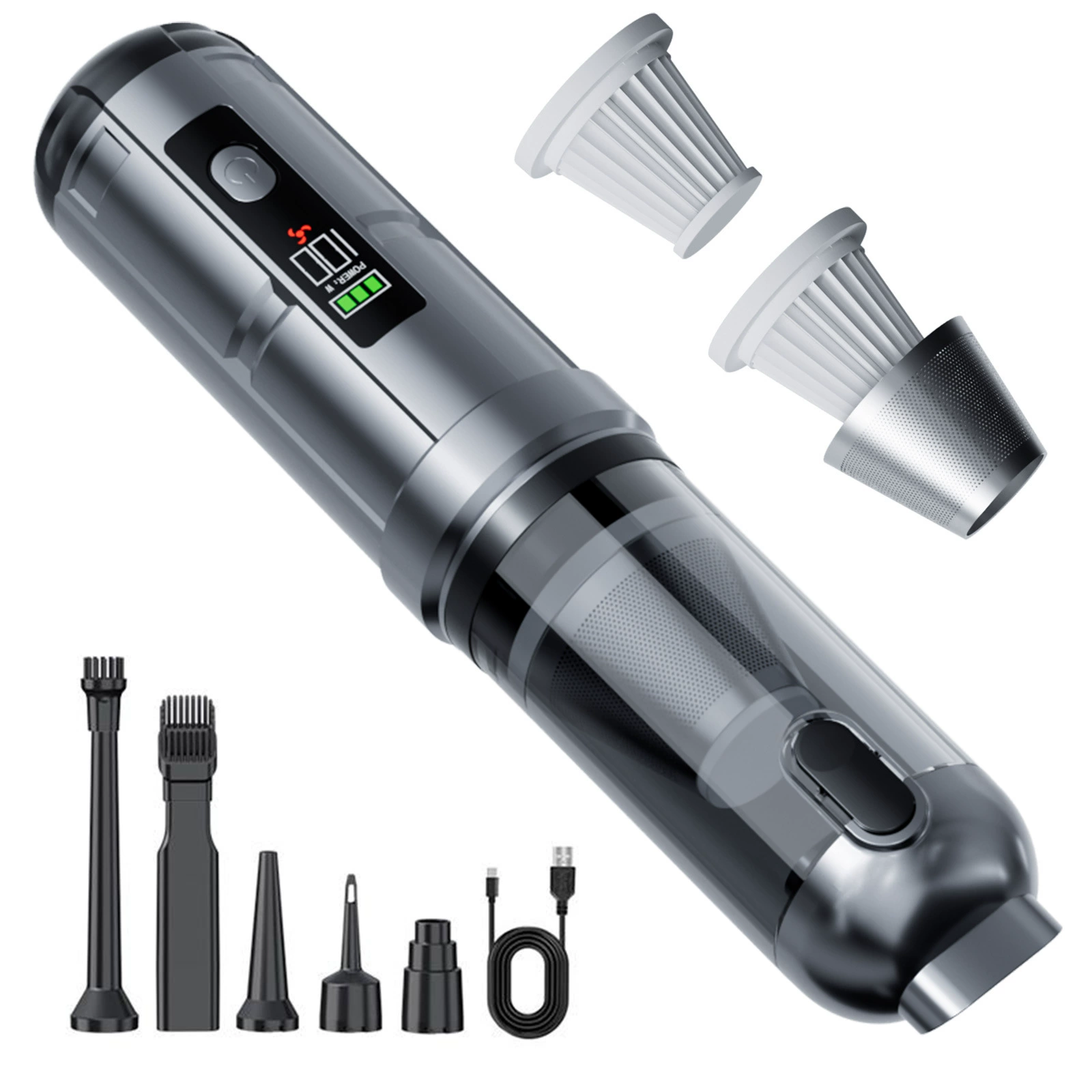 Автомобильный пылесос, беспроводной портативный ручной пылесос с одной кнопкой, цифровой дисплей, большой всасывающий бесщеточный автомобильный домашний пылесос двойного назначения