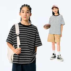 DK童装夏季日系女男童复古条纹半袖短袖T恤儿童中大童休闲上衣潮