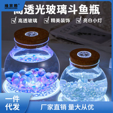 水母缸发光生态瓶微景观造景水族箱办公书桌客厅迷你观赏玻璃缸