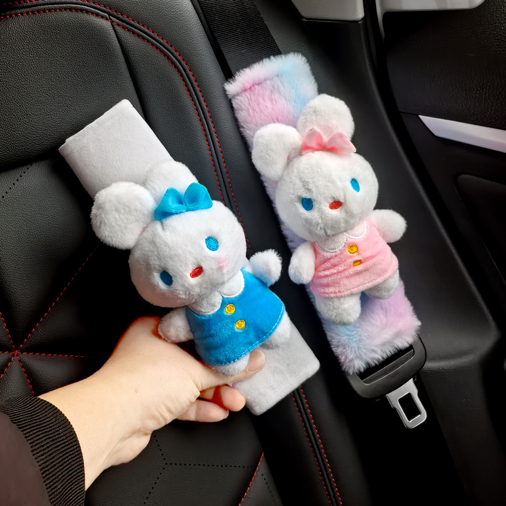 Car Seat Belt Shoulder Cover Cute Rabbit Doll Stuffed Car Creative Cartoon Car Interior Decoration Neutral Style