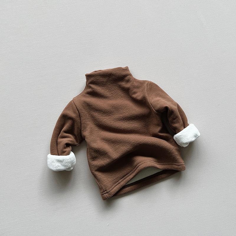 Camiseta térmica infantil de invierno con forro polar a rayas para niños pequeños y niños, nuevo estilo otoño-invierno 2025, top cálido y grueso para niños y niñas, a la moda.
