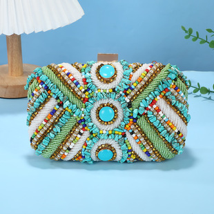Small clutch bag, dress, for import, food bag, European style, with gem