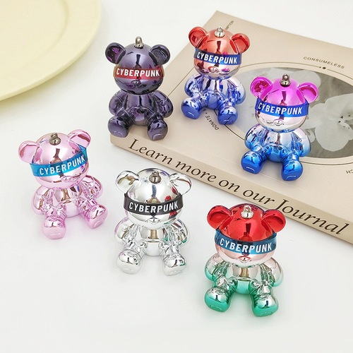 Creative cartoon electroplated colorful gradient bear keychain figure ornament accessory decoration car interior decoration