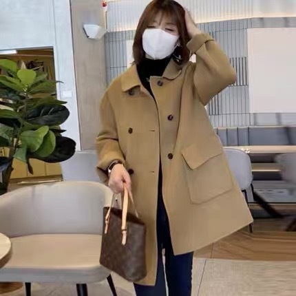 高端双面羊绒大衣女秋冬季2025年新款韩系小个子驼色羊毛呢外套潮