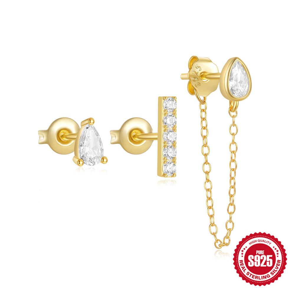 Moda europea y americana simple s925 plata esterlina estrella luna flor geométrica diamante clásico a juego diario traje de pendientes mujer