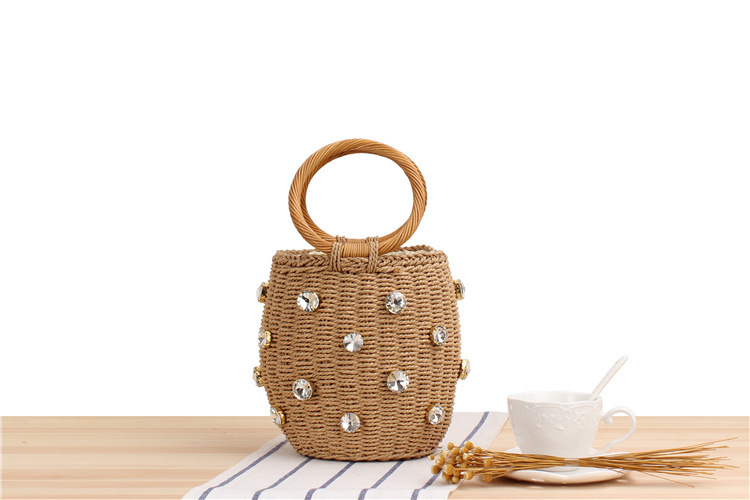 Women's Small Spring&summer Straw Solid Color Vacation Bucket String Straw Bag display picture 4