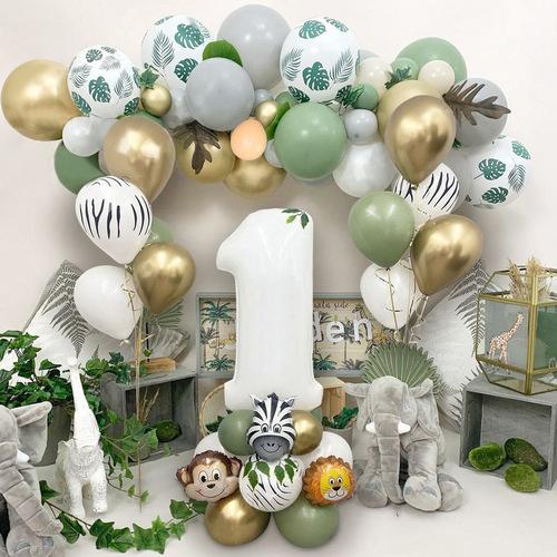 Amazon Hot Selling Jungle Balloon Chain Leaves Decoration Latex Sequins Birthday Party Party Animal Arrangement Props