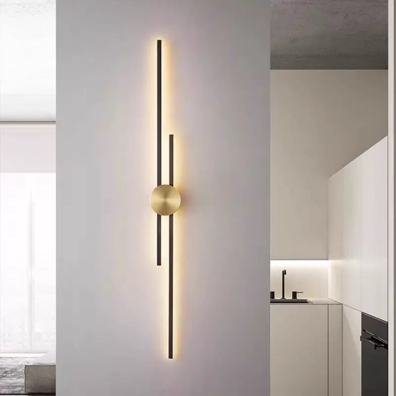 Minima rejilla larga sala de estar luz de fondo de pared de atmósfera Zhongshan minimalista moderna creativa estudio dormitorio lámpara de pared de cabezal de cama