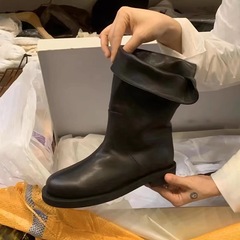 牛革版 ~ 秋冬新作平底マーティンブーツレトロ本革百合円頭小衆外反中筒ブーツショートブーツ