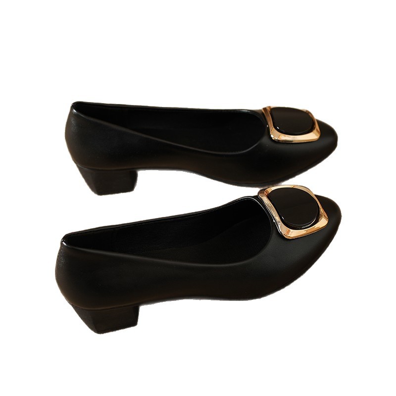 2026 nuevo primavera y verano tacones gruesos ligeros resistentes al desgaste ligero temperamento de color sólido mujer viaje de moda zapatos de trabajo