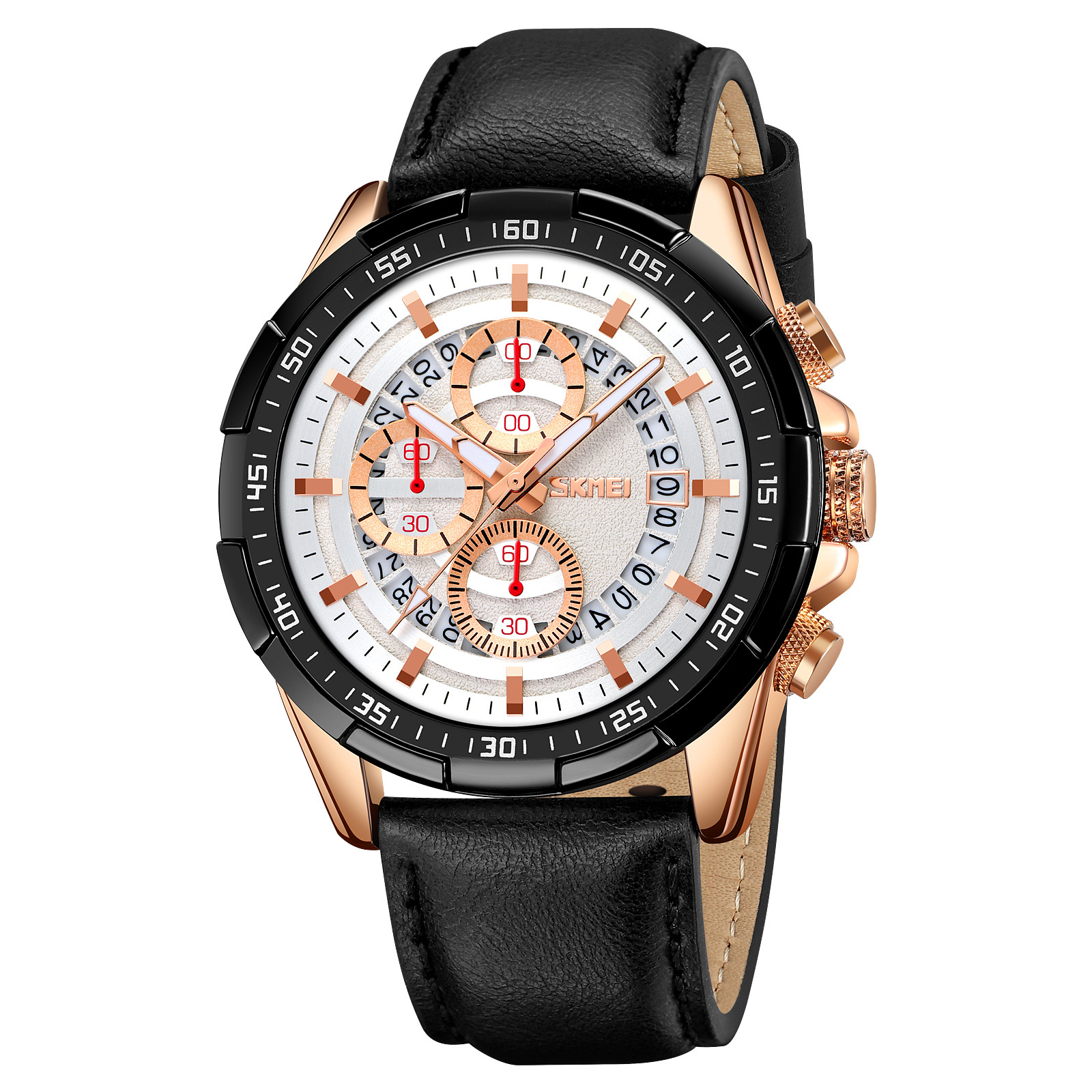 Momento de belleza multifuncional relojes de cuarzo cronógrafo tres ojos seis agujas impermeables marca de relojes de pulsera de luz nocturna al por mayor de puntos transfronterizos