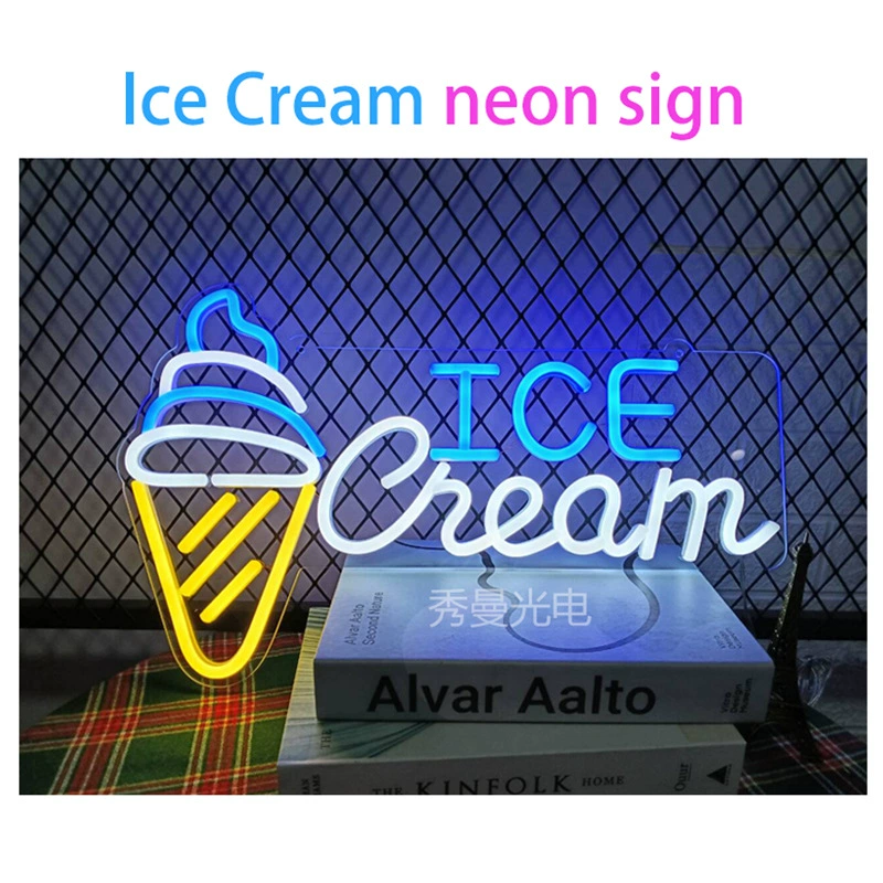 Неоновая вывеска «Мороженое» LED, рекламный световой щит, Ice Cream, ледяной напиток