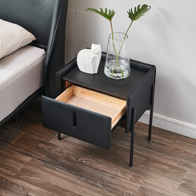 Modern Minimalist Nightstand, Instagram-Inspired Simple Mini Nordic Master Bedroom Italian Leather Bed Side Small House Storage Cabinet