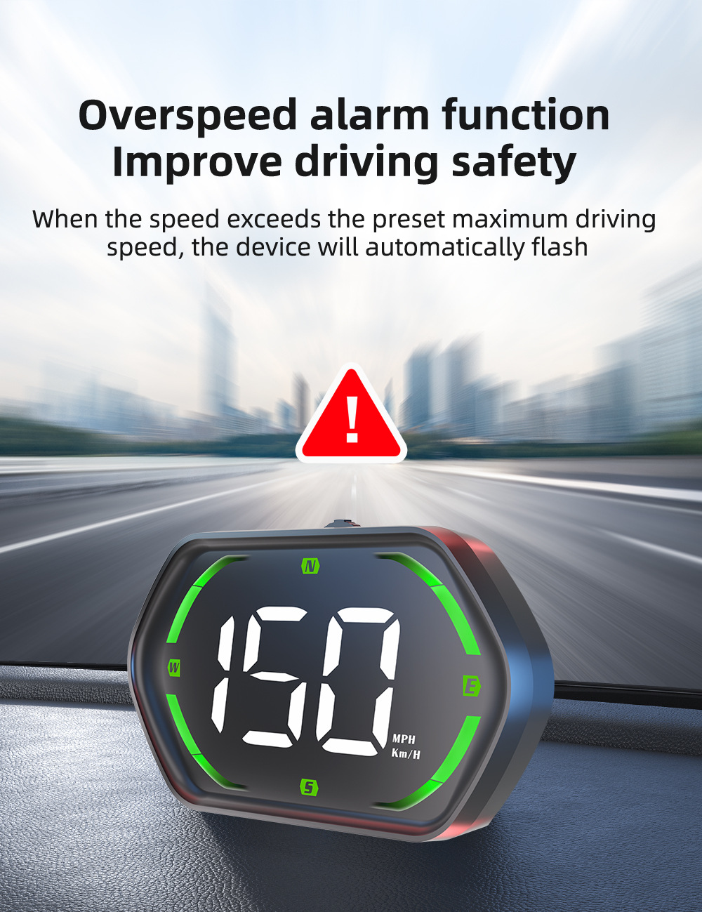 GPS car HUD head-up display with speed and over-speed warning, switchable between metric and imperial units, universal for all vehicles, G22