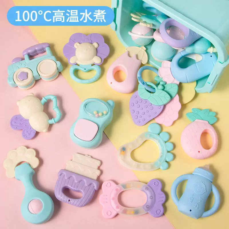 Трансграничная погремушка Amazon для новорожденных, гель для зубов, детская игрушка От 0 до 1 года Молярный укус, вареная кровать, колокольчик, аксессуары