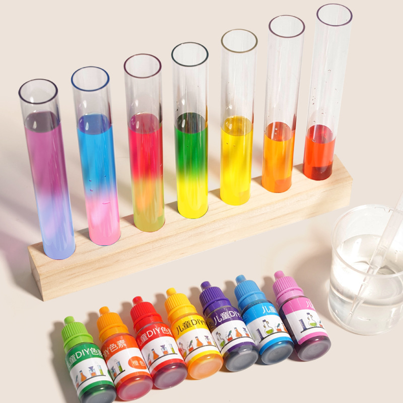 Experimento científico transfronterizo para niños pequeños DIY colorido estudiantes tres colores primarios de color de tubo de ensayo de ensayo de ensayo de rompecabezas