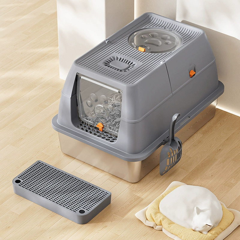 Закрытая крышка из нержавеющей стали для кошачьих песков может быть съемной, легко моется кошачий туалет